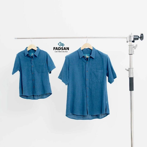 FADSAN - Baju Kemeja Katun Polos Lengan Pendek Ayah Anak Warna Saphire - Ryu Series
