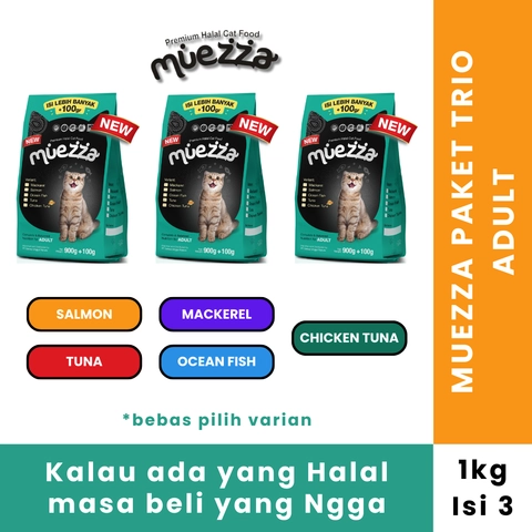 Muezza - Muezza PAKET TRIO Makanan Kucing Kering Adult 1 kg - Isi 3