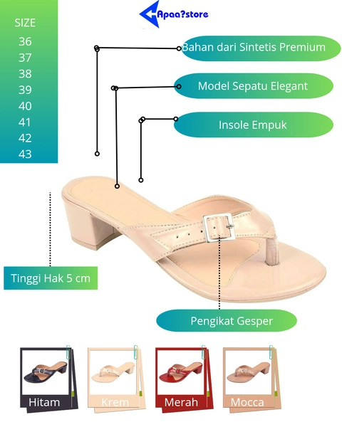 apaastore - Sandal Wanita Jepit Hak 5cm // Sandal Wanita Jepit Gesper Size 36/43