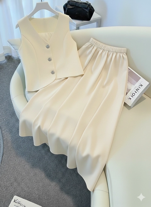 Sseolshop - Sophia Setelan Vest Tanpa Lengan Dan Rok Panjang Bahan Sabrina Premium Adem Casual