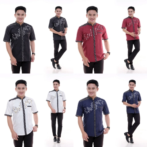 Batik Alfin - Baju koko batik dewasa kombinasi bordir lengan pendek keren banget