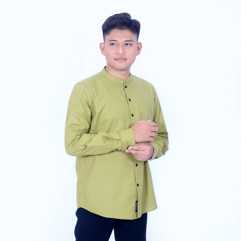 MALLVOSE - Kemeja Pria Lengan Panjang MV6 Kemeja Dewasa Olive Premium M L XL