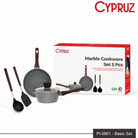 UTAMAMEGA - Cypruz Wajan Panci Penggorengan Marble Cookware Set 5 pcs