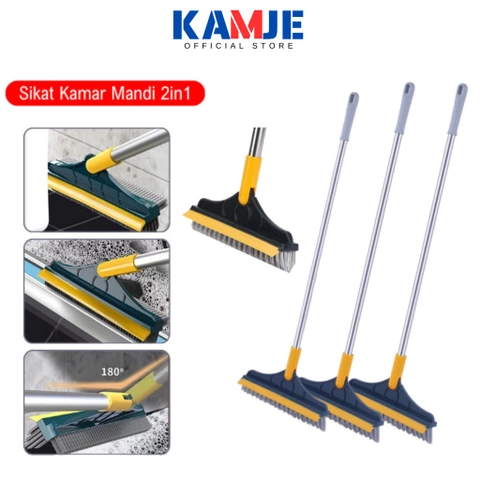 KAMJE Sikat Lantai Pembersih Kamar Mandi Wiper WC Toilet Gagang Panjang 2in1 Serbaguna KMJ020
