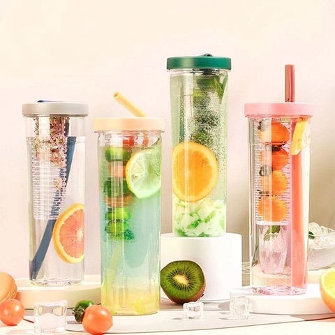 Blooming Deal - Botol Minum Plastik Infused Water Bottle dengan Sedotan 700ml
