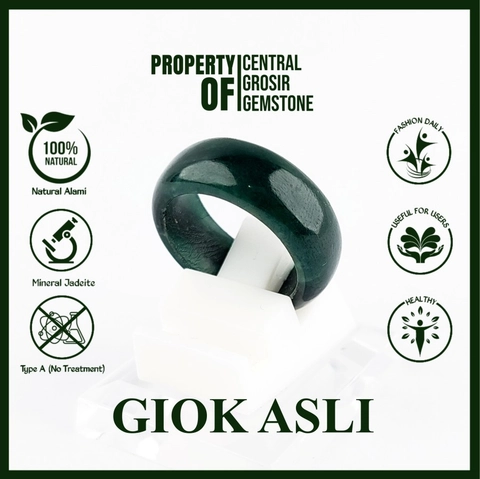 CENTRAL GROSIR GEMSTONE - Cincin Hitam Polos Pria Wanita Batu Giok Asli Natural Jadeite Jade