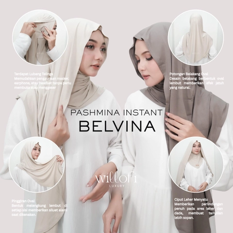 Sakura Baru X Willofi - Pashmina Instant Belvina Inner Menutup Leher Rayon Anti UV & Anti Bakter Pa