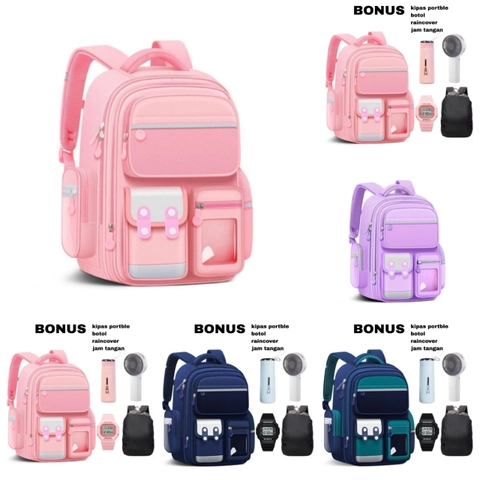 Alcaff - Tas Anak Sekolah Saku Depan Kancing Empat