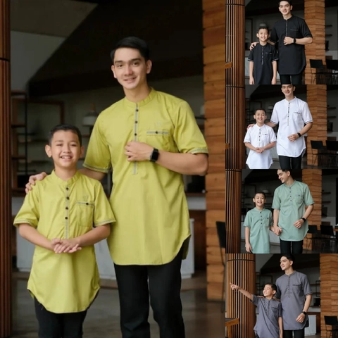 Baju Koko Coupel Ayah Dan Anak Boleh Dipisah free peci rajut Terbaru Modern Simpel Motif Turmuji
