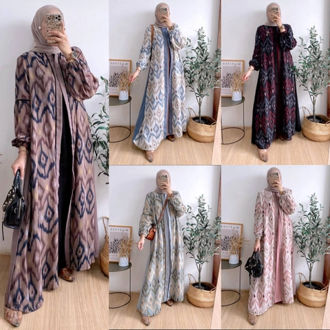 Khisna collection - Gamis outer nyatu Delisa kombinasi bahan songkat Cringkle bestseller