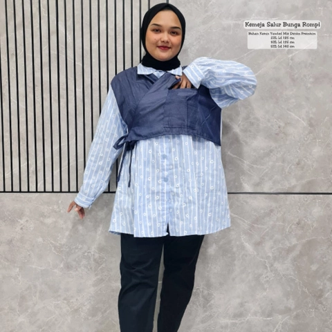 My Plus Size - Kemeja Stripes Rompi Modern Jumbo Wanita 3866 Ld 125 cm / 135 & 145 cm / Kemeja Stripes Vest Jumbo