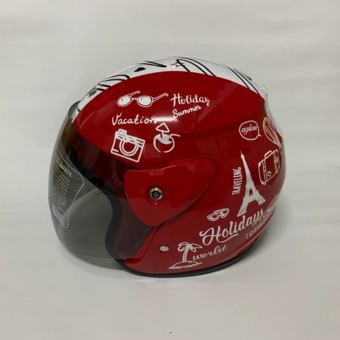 Helm Nuvo Traveling Merah Glossy - Helm SNI - Helm Dewasa