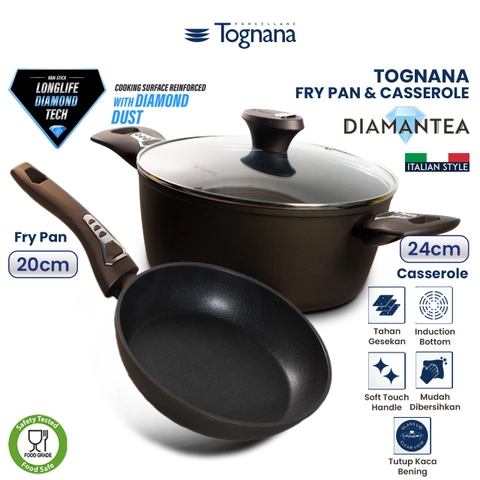 Tognana Italy Bundle Hemat Frying Pan 20 cm dan Casserole 24 cm Premium Cookware Kitchenware