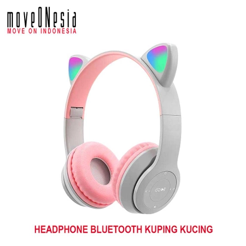Moveonesia - Headphone Bluetooth Bando Kuping Kucing Lucu Cat Ear Wireless Headset RGB LED Stereo Bass