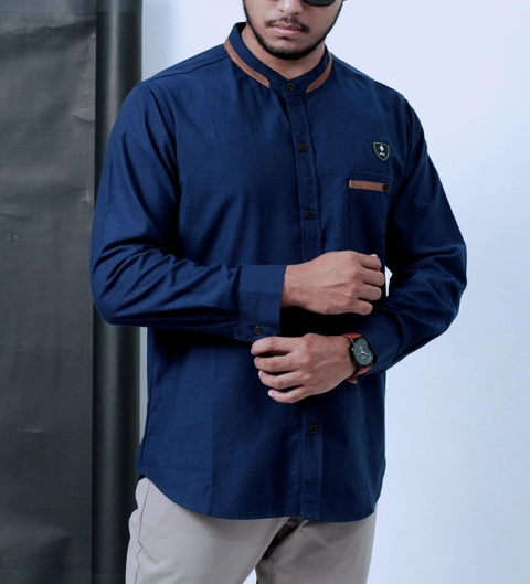 Al liwa official - BAJU KEMEJA KOKO PREMIUM STANFORD BUNGLON LENGAN PANJANG WARNA NAVY m l xl