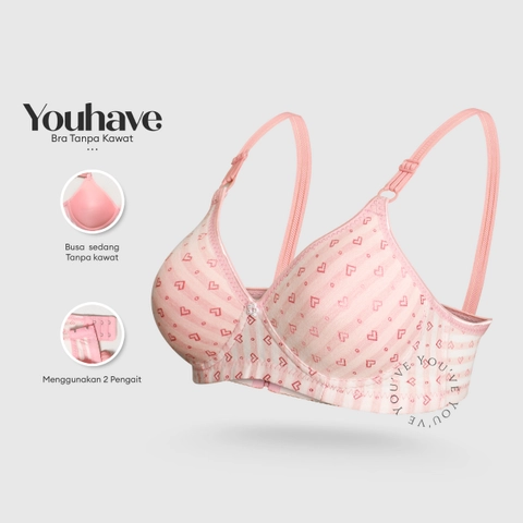 Youhave - Youve YouHave BH Wanita Bra Wanita Motif Hati Busa Tipis Tanpa Kawat 100095