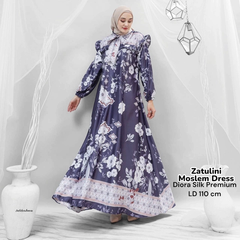 Valencia - Zatulini Dress - Gamis Terbaru Diora Silk Dress Wanita Lengan Panjang Ruffle Maxidress Kekinian LD 1