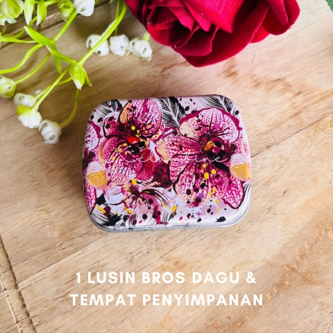Kelambine - 1 Lusin Bros Dagu dan Tempat Penyimpanan Tin Case MOTIF RANDOM