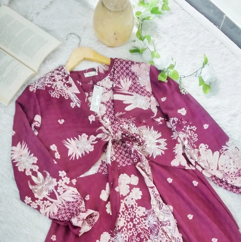 Jembar - Gamis Wanita Dior Silk Premium Jumbo Ld 100 Dress Maroon Motif Terbaru
