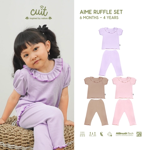 Kintakun Baby - KINTAKUN BABY X CUIT Aime Ruffle Set Setelan Polos Bayi Anak Perempuan Lengan Pendek