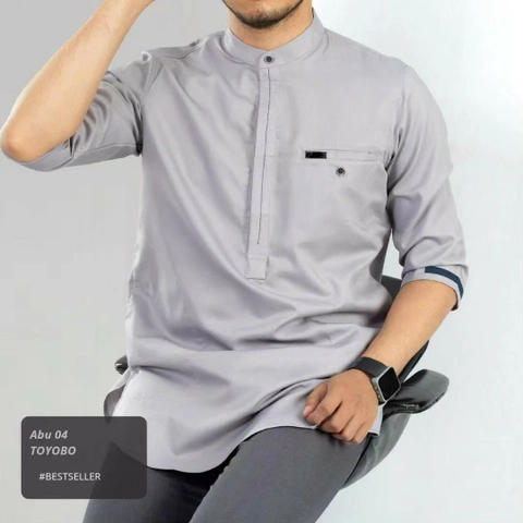 Ibtihal id - BAJU KOKO KURTA PAKAIAN MUSLIM PRIA LENGAN 3/4 BAHAN TOYOBO - ABU - svqT04