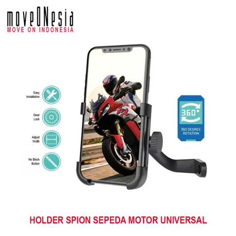 Moveonesia - Holder Spion Sepeda Motor Universal Phone Bracket Dudukan HP GPS Rotation 360