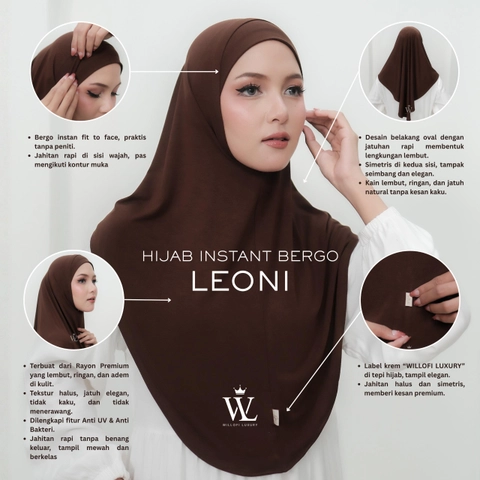Sakura Baru X Willofi - Hijab Bergo Instan Leoni Rayon Anti UV & Anti Bakteri Kerudung Wanita Terba
