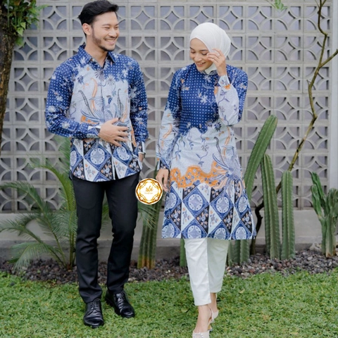 Rambe Batik Indonesia - Couple Tunik Laksha Biru Modern dan Exclusive