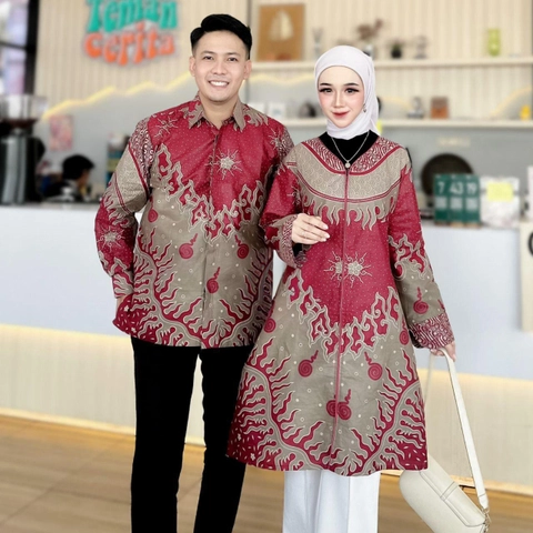 Kois Batik - Atasan Batik Coupel Kemeja Dan Tunik zipper motif sisik marun