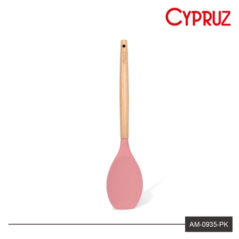 Cypruz - Cypruz Utensil Gagang Kayu Kepala Silicone Sendok Serving Rata AM-0935-PK