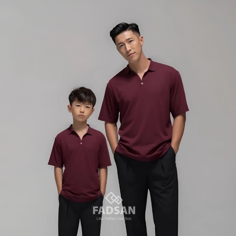 FADSAN - Kemeja Couple Ayah dan Anak Lengan Pendek Formal Casual Warna Wine Maroon - Palta Series