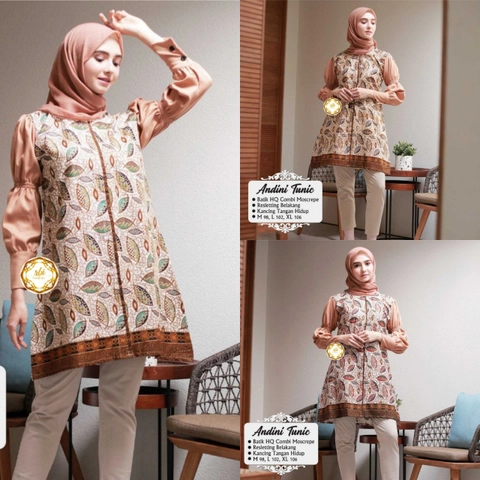 Rambe Batik Indonesia - Andini Tunik Original Batik Kombinasi Moscrepe