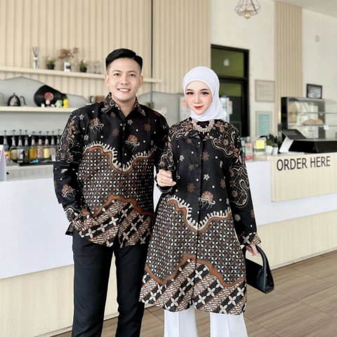 Kois Batik - Baju Batik Couplen Wanita Dan Pria Modern Motif bintang hitam