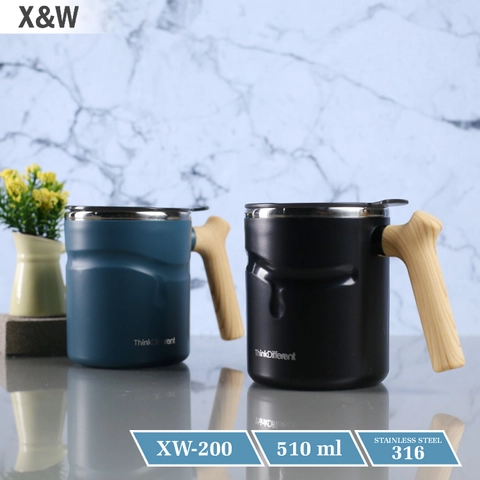 X&W Mug Estetik Gagang Motif Kayu 500 ML Tahan Panas & Dingin Cangkir Kopi Teh XW-200