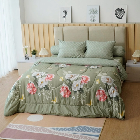 Kintakun - Sprei Dluxe Damara Bunga Microtex Hijau