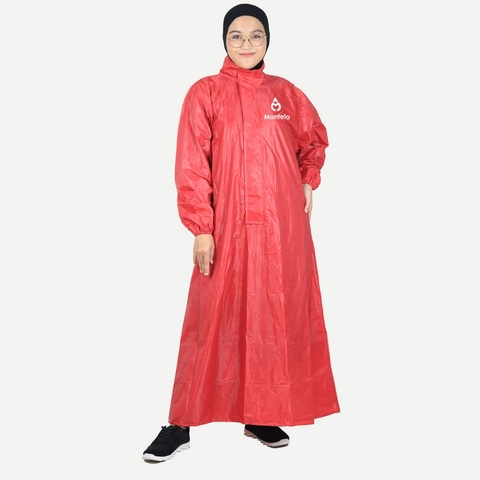 Mantela - Jas Hujan Perempuan Muslimah - Mantela Syari Merah