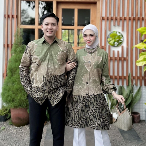 Kois Batik - New Atasan Batik Pria Dan Wanita Kekinian Motif anggrek sage