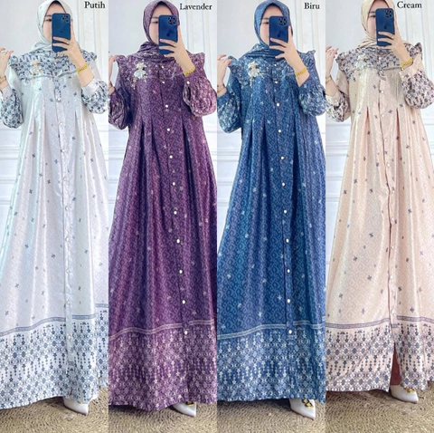 Khisna collection - Gamis cantik model terbaru new lewina dgan kancing butin set hijab semotif