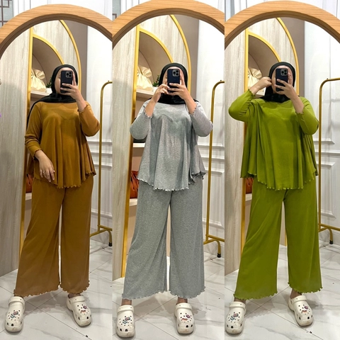 MEQA DAILY - MEGA DAILY - Atachi Setelan Rib Knit Wanita