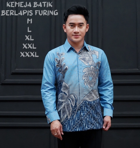 Khisna collection - Kemeja Batik Pria Dewasa Kodangan Berlapis Furing Seragam Motif anggrek blue