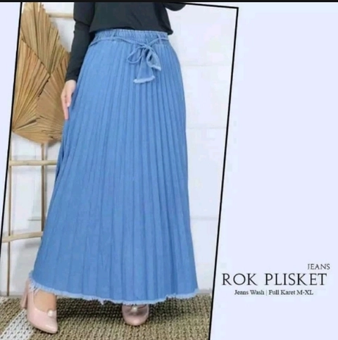 Bursanekashop - rok plisket jeans muslimah / rok payung jeans / renata rok