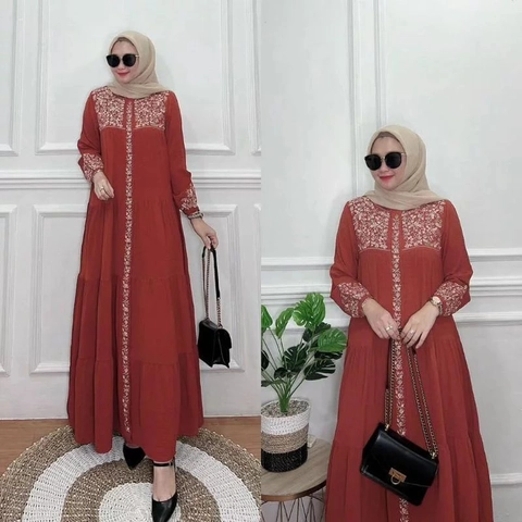 Bursanekashop - Maroko Dress / Dress Bordir Bahan Crinkle ( Resleting Belakang ) / Fashion Muslim Wanita / Gamis Kon