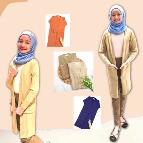 Leika - Long Cardi Anak Pocket - 11-13 Tahun