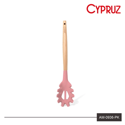 Cypruz - Cypruz Utensil Gagang Kayu Kepala Silicone Garpu Pasta AM-0936-PK