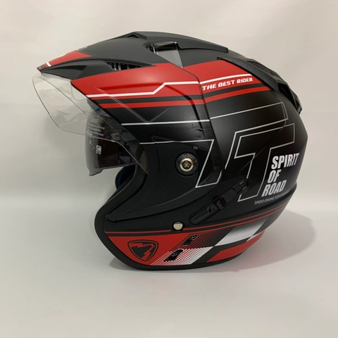 CRX Helmet - Helm JP7 R9 Merah Hitam Doff - Double Visor (Kaca Clear & Smoke) Helm SNI Helem Dewasa
