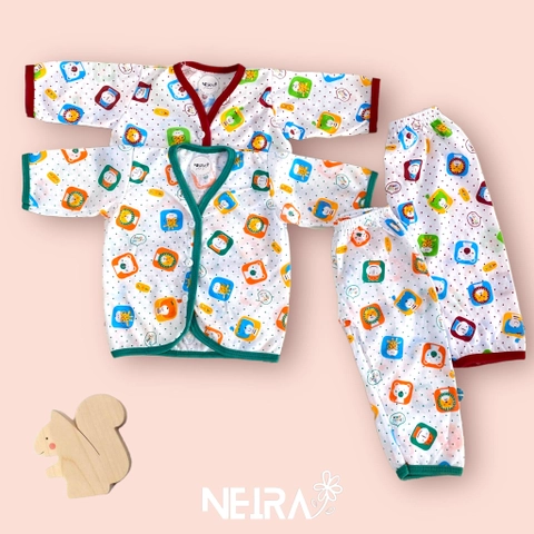 Neira - Baju Bayi Setelan Panjang Newborn Katun Animal Polkadot