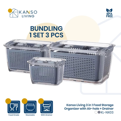 Kanso Living - Kanso Living 3 in 1 Kotak Penyimpanan Makanan Organizer Kulkas Storage - 1 Set Isi 3