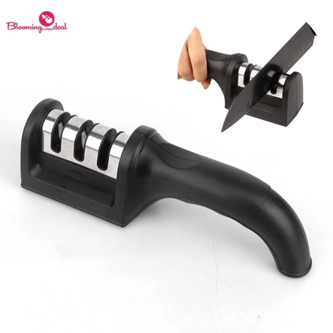 Blooming_Deal - Alat Pengasah Pisau Gunting dengan Pegangan Ergonomis / Asahan Pisau 3 Tahap / Knife Sharpener