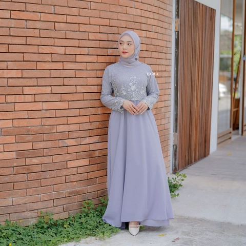 Erdua - Regina Maxi Dress by Erdua G014 Gamis Ceruty Brukat Tile Gaun Pesta Kondangan