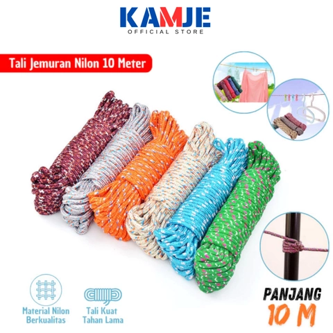 KAMJE Tali Jemuran Tambang Nylon 10 Meter Kuat dan Kokoh Anti Slip Serbaguna KMJ205